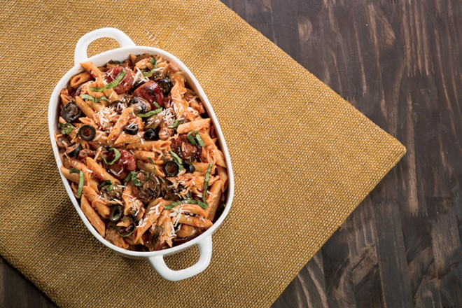 Mushroom and Black Olive Pasta Bake