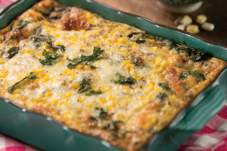 Sweet Corn, Spinach and Cheddar Egg Bake