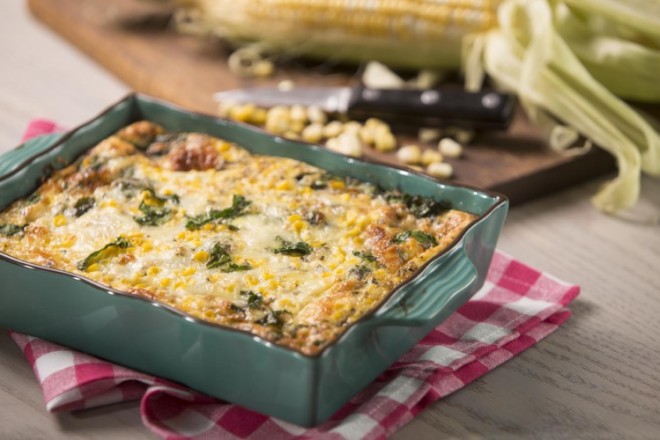 Sweet Corn, Spinach and Cheddar Egg Bake