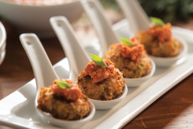 Mini Crab Cakes with Smoky Romesco Sauce