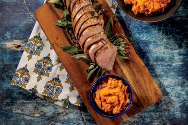 Cider-Roasted Pork Tenderloin with Roasted Mashed Sweet Potatoes