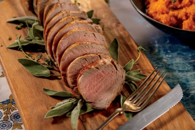 Cider Roasted Pork Tenderloin with Roasted Mashed Sweet Potatoes