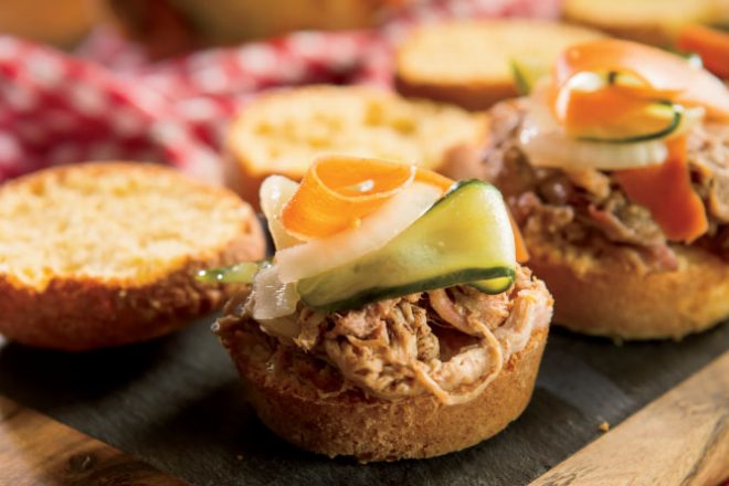BBQ Cornbread Sliders with Homemade Pickles